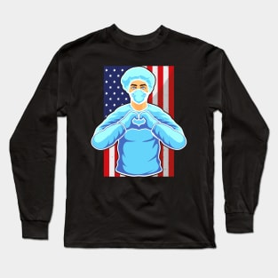 Nurse USA Flag Nursing Hospital Medicine Heart Long Sleeve T-Shirt